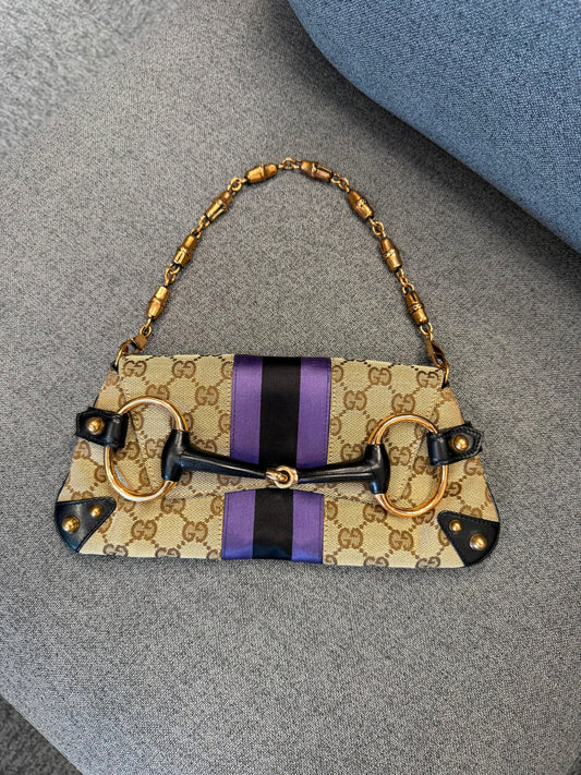 Gucci GG Canvas Horsebit Chain Shoulder Bag