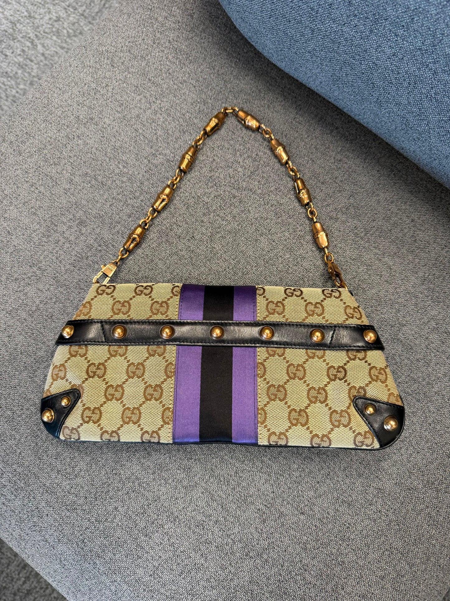 Gucci GG Canvas Horsebit Chain Shoulder Bag