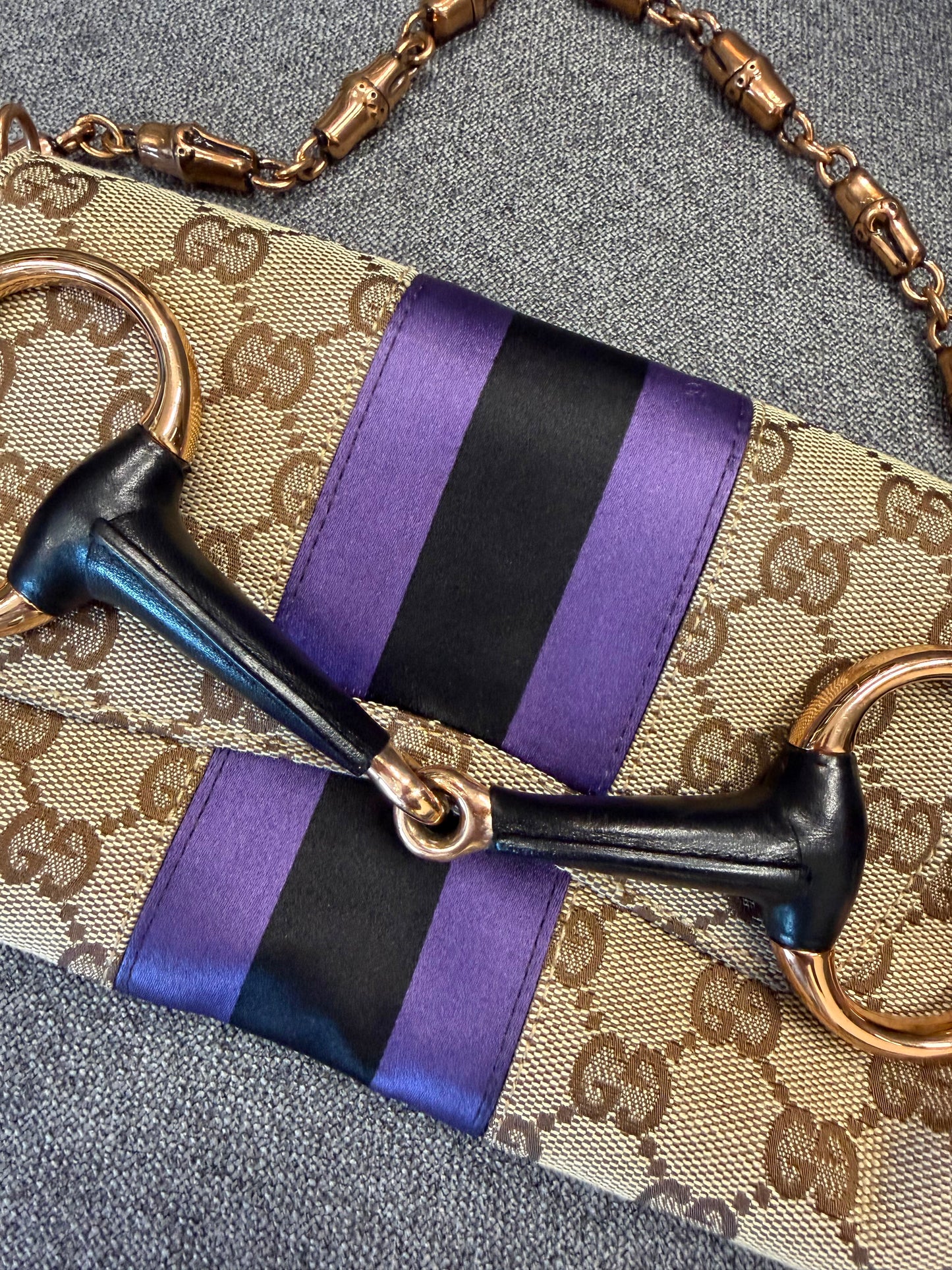 Gucci GG Canvas Horsebit Chain Shoulder Bag