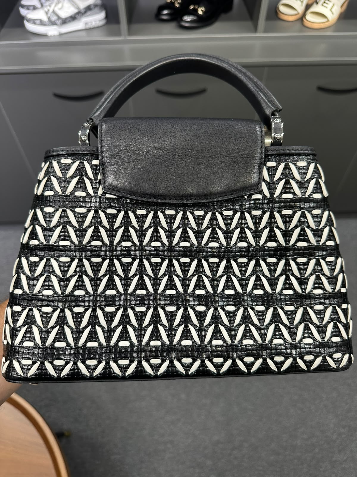 Louis Vuitton Capucines Black & White Leather Handbag