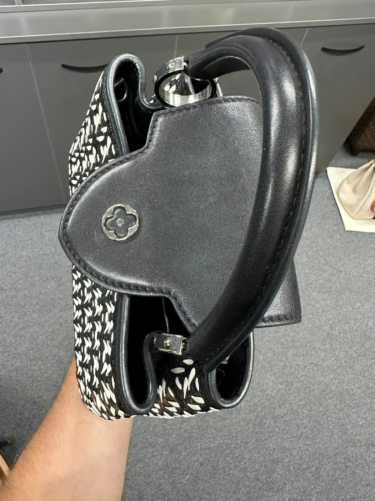 Louis Vuitton Capucines Black & White Leather Handbag
