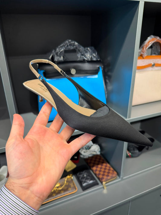 Saint Laurent Black Satin Slingback Pumps – EU 40