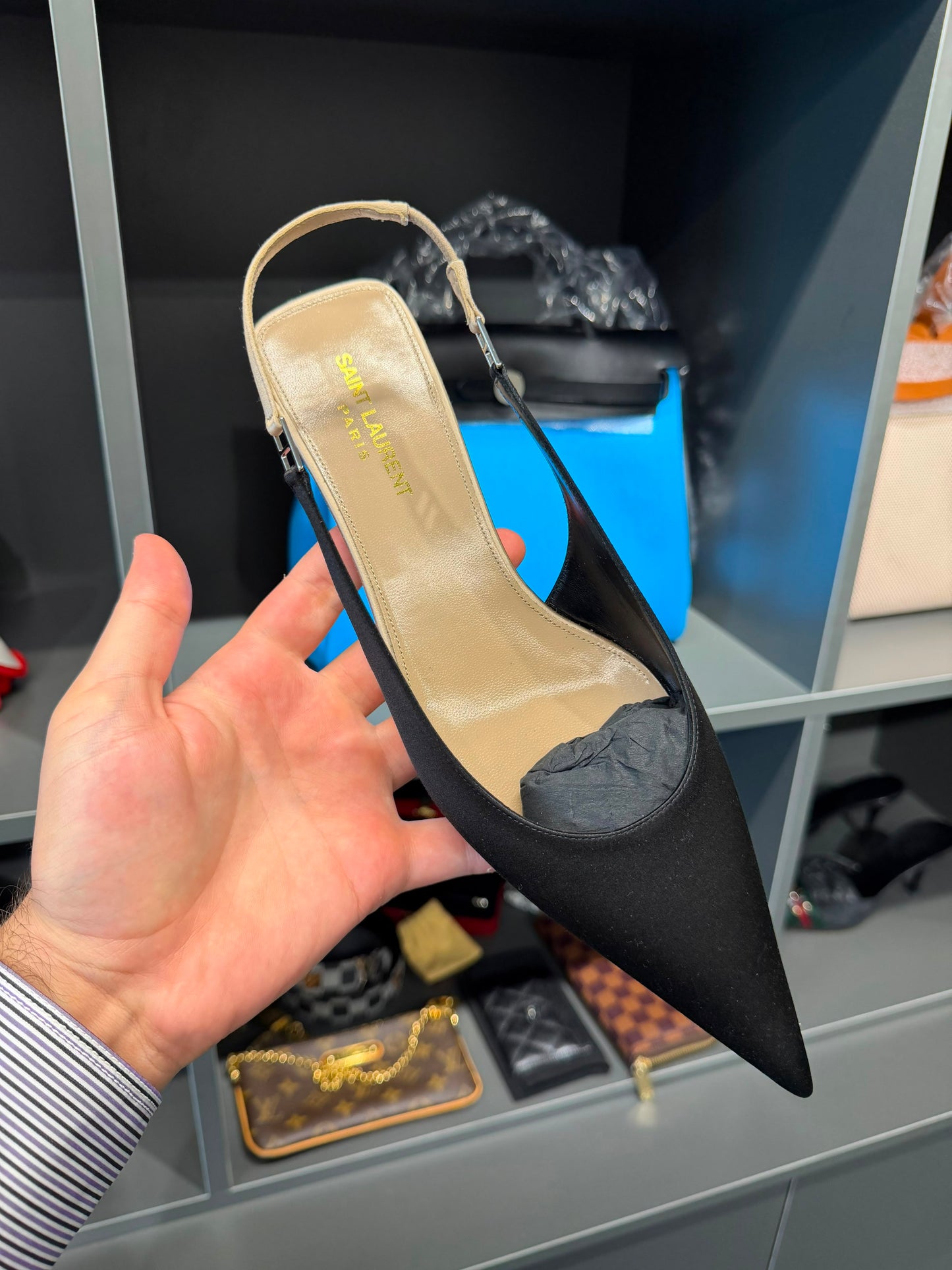 Saint Laurent Black Satin Slingback Pumps – EU 40