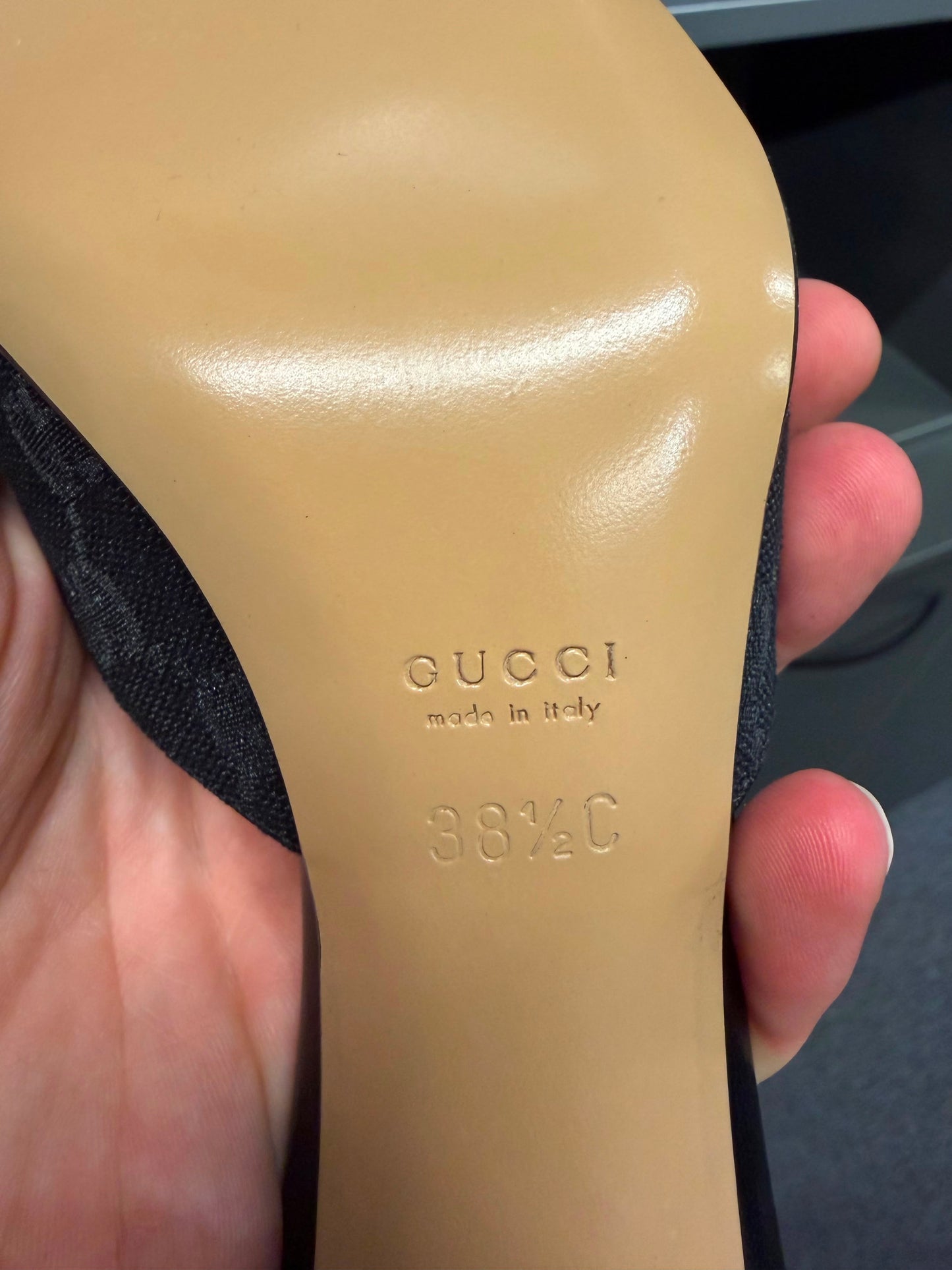 Gucci GG Web Pointed-Toe Mules – Size 38.5