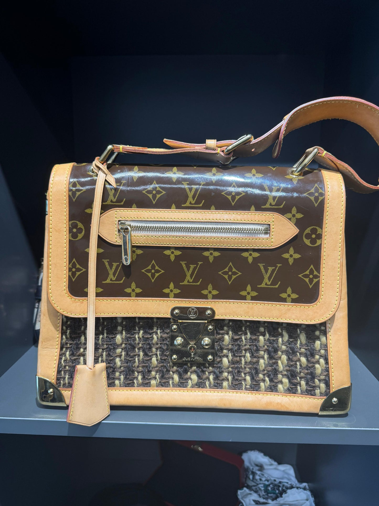 Louis Vuitton Vintage Tweedy Zip GM Monogram & Tweed Shoulder Bag