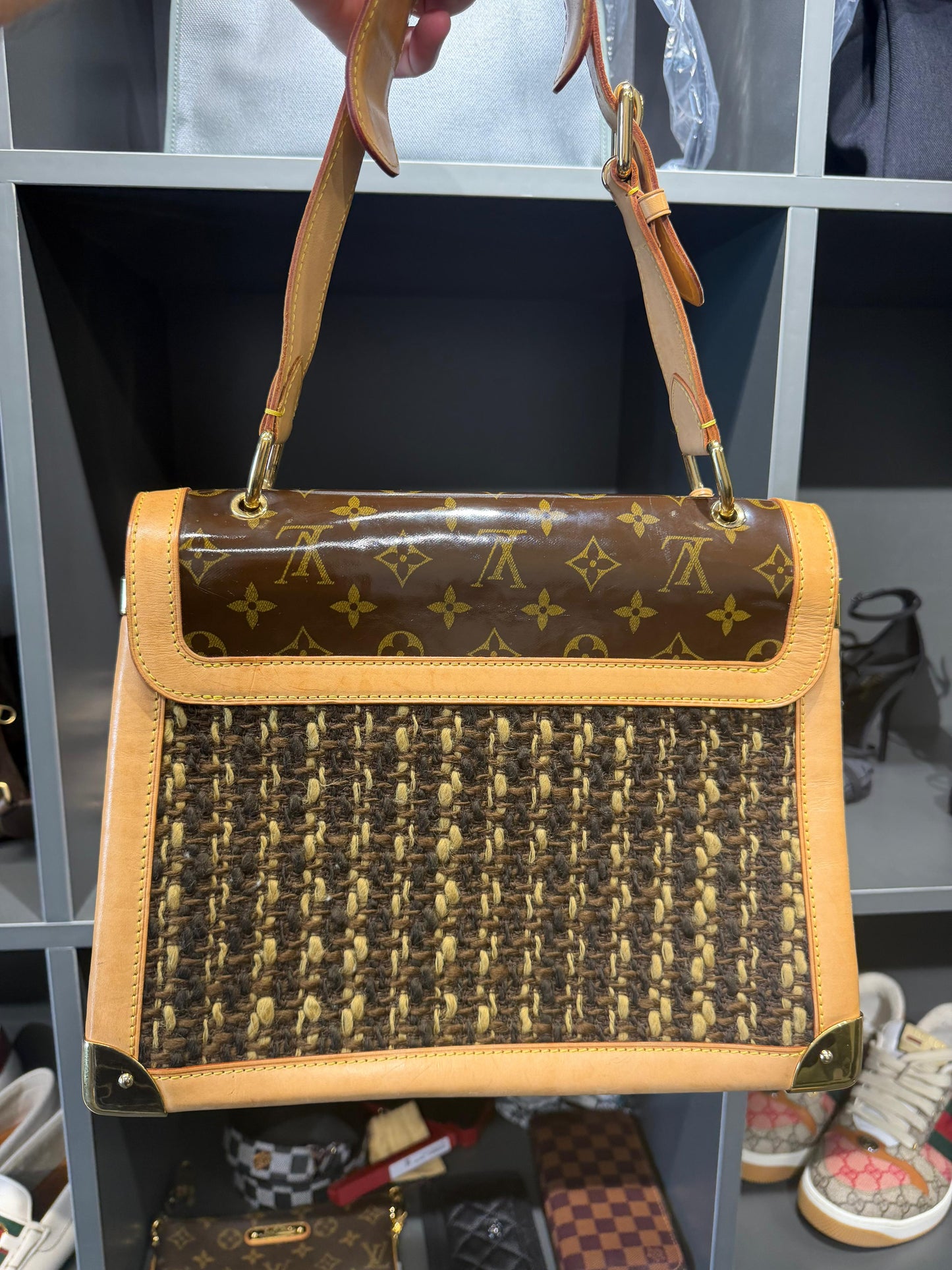 Louis Vuitton Vintage Tweedy Zip GM Monogram & Tweed Shoulder Bag